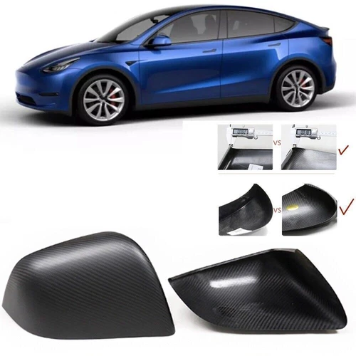 Carbon Fiber Rear Mirror Cover Cap For Tesla Model Y 2020-2023 Matte Black