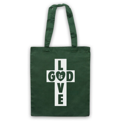 GOD IS LOVE CRUCIFIX CHRISTIAN RELIGIOUS SYMBOL SHOULDER TOTE SHOP BAG - Picture 1 of 11