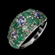 925 Sterling Silver Ring Oval Emerald Tanzanite Natural Gemstone Jewelry Size 7.