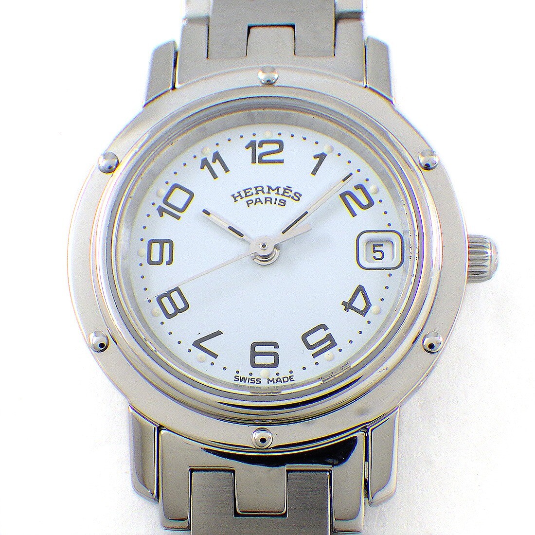 Hermes Quartz Date White Dial Watch Hermès Vintage HERMES Profile Watch White Silver Dial Date  main image 2