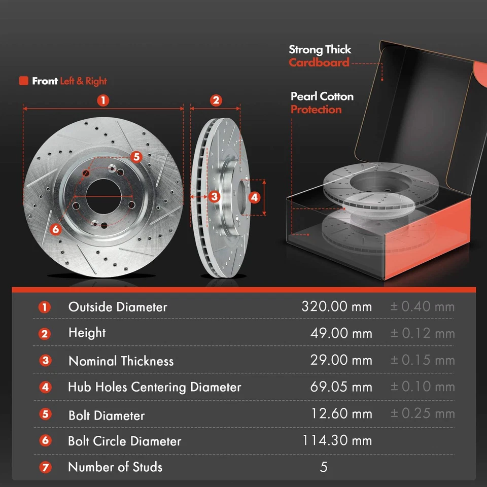 6 передних сверленных тормозных дисков и керамических тормозных колодок для Kia Sedona 15-20 V6 3,3 л - Изображение 2 из 4