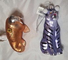 1 New High Quality Bloomingdales Blown Glass Christmas Ornament: Tiger OR Walrus