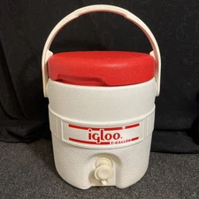 Vintage 1980s - Igloo White Water Cooler Jug - 1 Gallon, Red Lid - Made In USA