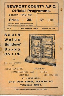 Newport County v Northampton Town 1949/1950 Football Programme