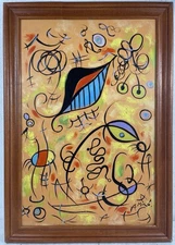 Joan Miro Oil On Canvas (Handmade) signed and stamped Framed