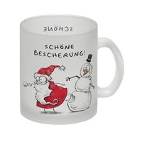 Weihnachtsmann Und Schneemann Glas Tasse Mit Spruch SchöNe Bescherung