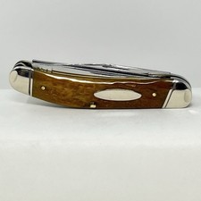 Bulldog 3 Blade Sowbelly Pocket Knife 1995 Amber Jigged Bone “015” Oil Hardened