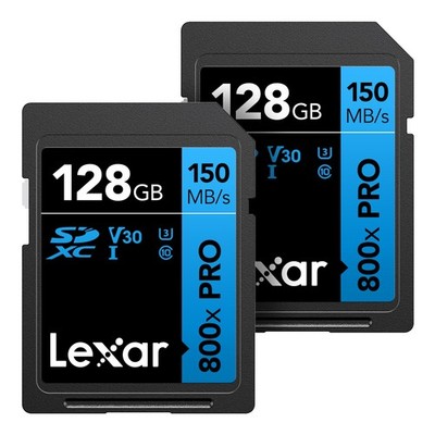 128GB (2-Pack) High-Performance 800x PRO SDXC UHS-I Memory Card, C10, U3, V30,