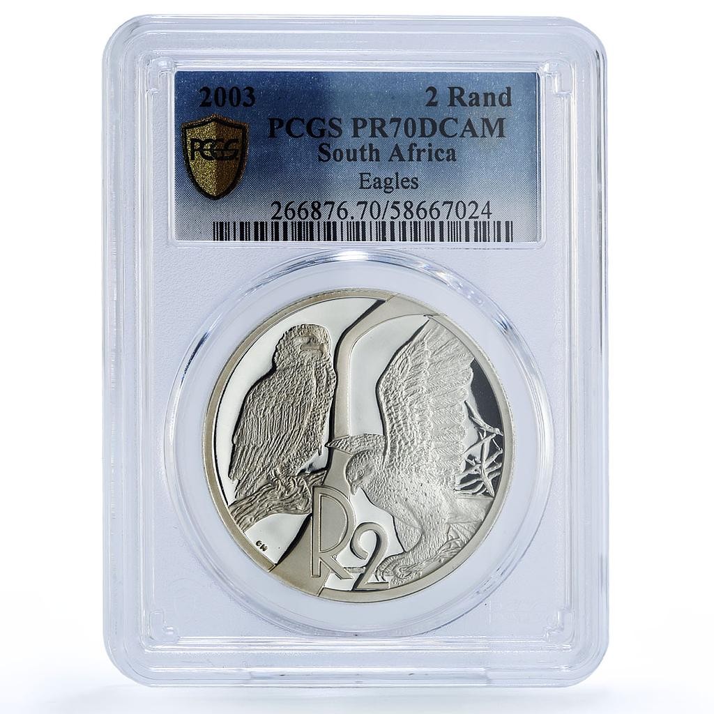 South Africa 2 rand Eagles Birds Prey Fauna PR 70 PCGS silver coin