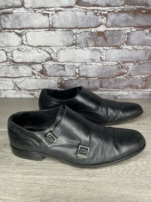 Hugo Boss Black Leather Double Monk Strap Loafers Dress Shoes Men Sz 11M US/44EU