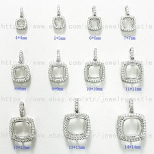 Pre Notched Sterling Silver Pendant 5x5/6x6/7x7/8x8/9x9-14mm Cushion Semi-Mount