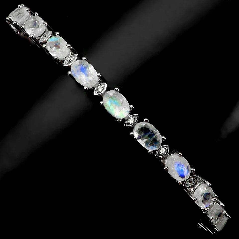 925 Sterling Silver Bracelet Oval Moonstone 6x4mm Natural Gemstone Jewelry 7in - Image 2 of 4