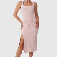Finders Keepers Addison Midi Dress in Baby Pink Side Slit Women Large USA 8