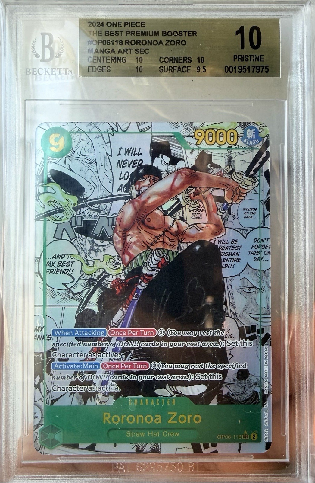 2024 One Piece Wings of Captain Manga Art Foil Roronoa Zoro #OP06118 BGS 10