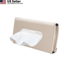 Car Tissue Holder, Sun Visor Napkin Box, Auto Case with Tissues Beige