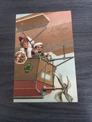 Vintage Embossed Motorized Dirigible Postcard