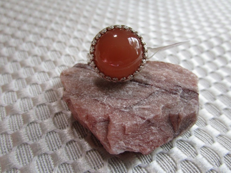 Cabochon Natural Orange Silky Moonstone Ring in Solid Sterling Silver  TIH#266