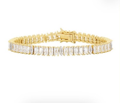 Freida Rothman Midnight 14K Gold Over 925 Clear Marquis Station Tennis Bracelet