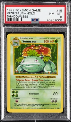 1999 POKEMON BASE SET SHADOWLESS #15 VENUSAUR-HOLO PSA 8
