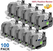 100PK 24mm Tz 251 TZe251 Black on White Label Tape For Brother P-touch PT-D600