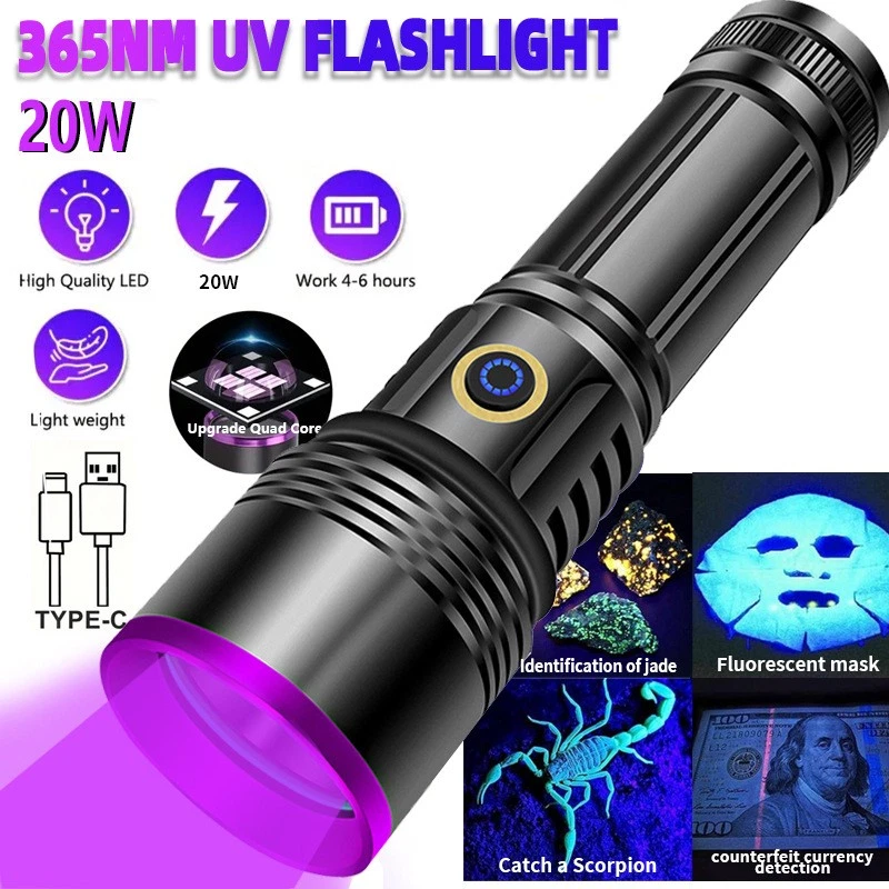 NEW UV Taschenlampe 365nm Ultraviolett Schwarzlicht 5W-120W Bernstein Handlampe - Bild 4 von 4