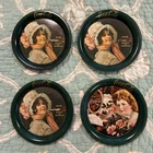 Vintage Set Of  4 Coca Cola Metal Coasters Green Victorian Ladies Coke