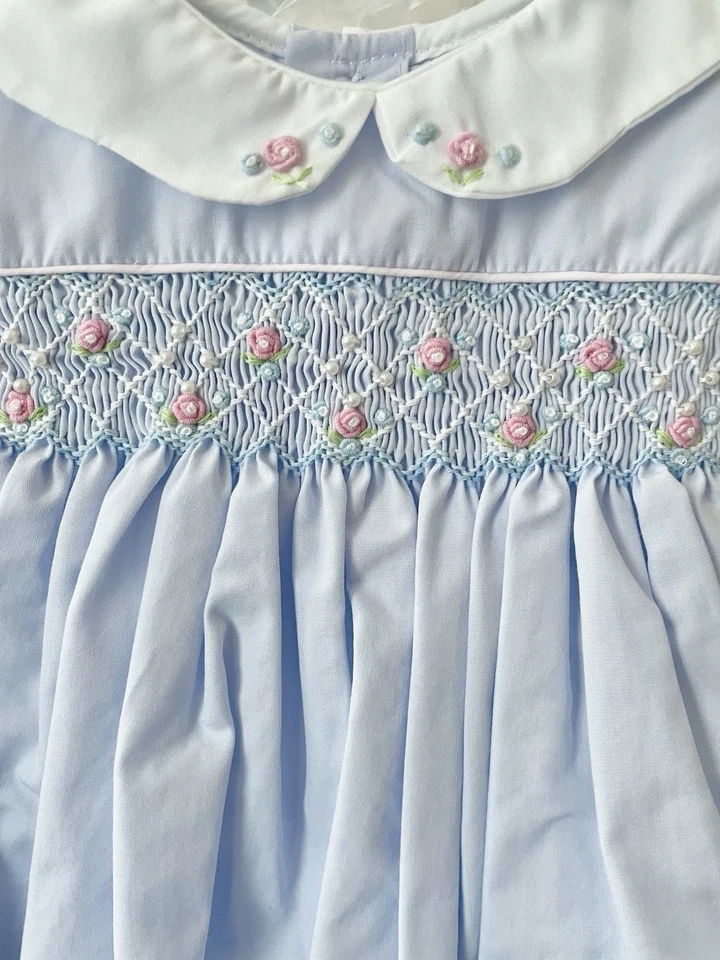 NWT Petit Ami Blue Smocked Bishop Baby 2pc Dress 6 Months 6M Girls Long Sleeve - Image 3 of 4