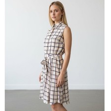 Plaid Sleeveless Shirt Dress Banana Republic Women's 12P Belted, Sidezip Career