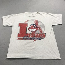 VINTAGE Cleveland Indians Shirt Mens Large Gray Chief Wahoo MLB Logo 90s