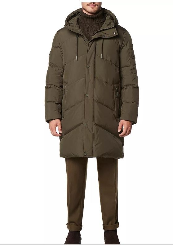 Andrew Marc Sullivan Chevron Quilted Knee Length Parka w Hood  INK BLUE  Sz XL image 8