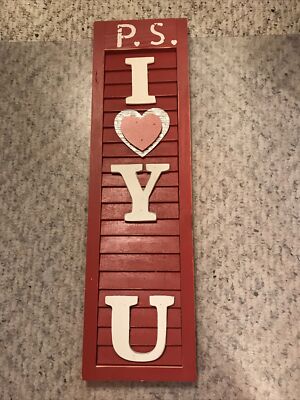 P.S. I Love You wooden shutter sign. home wall decor NWT red white Wooden Plaque