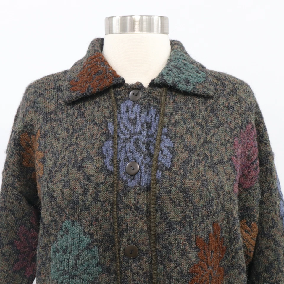 Peruvian Connection Jacket Coat Alpaca S Olive Green Floral Purple Red Buttons - Image 2 of 4