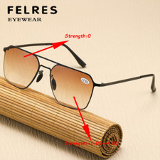 Men Metal Bifocal Tinted Full Rim Reading Glasses Square Outdoor Sunglasses New