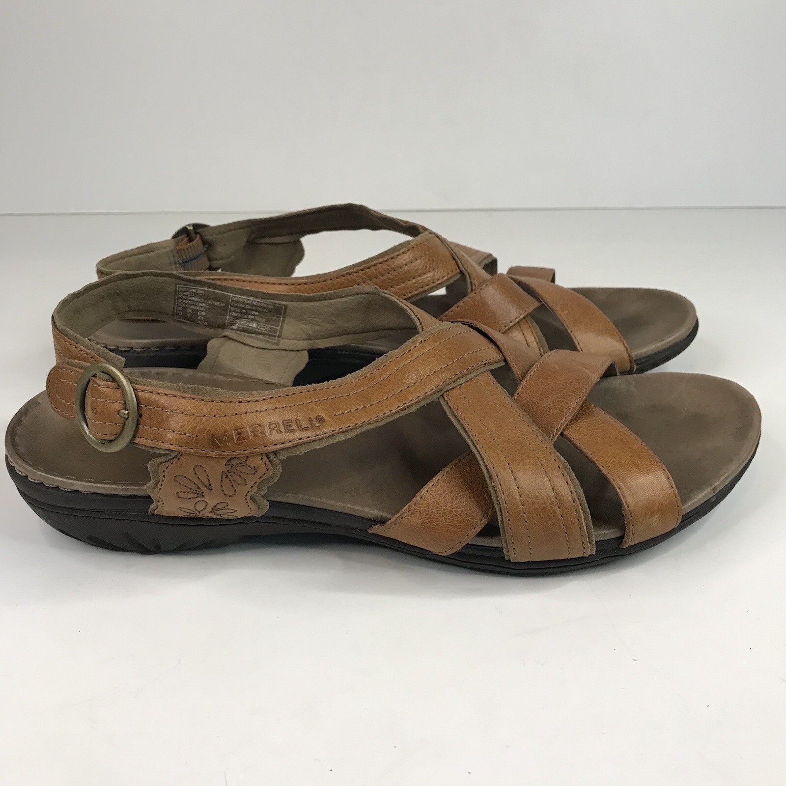 Sandali Merrell donna taglia 10 pelle marrone fagotto J46248 cinturino slingback