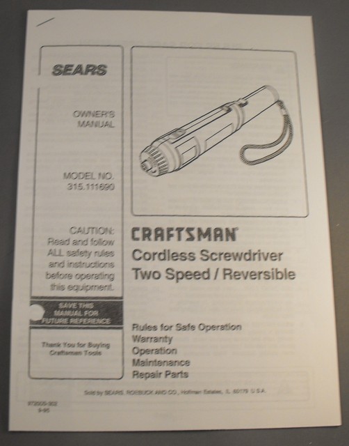 Craftsman Reversible Cordless Screwdriver 3.6 V Kit 315.111690 for sale
