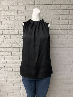 Worthington Women Black Satin Pleated High Neck Sleeveless Blouse Size M