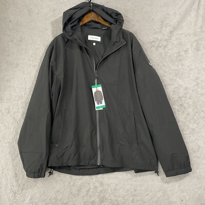 NEW Calvin Klein Men's XL Black Hooded Rain Windbreaker Jacket Polyester
