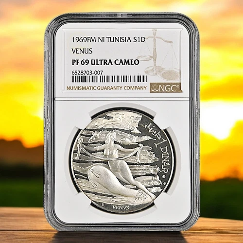 1969FM NI Tunisia S1D Proof Venus NGC PF 69 UCAM DCAM Ultra Cameo 1969 1 Dinar
