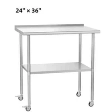 Stainless Steel 24" x 36" Kitchen Prep Work Table with Backsplash & Casters NEW