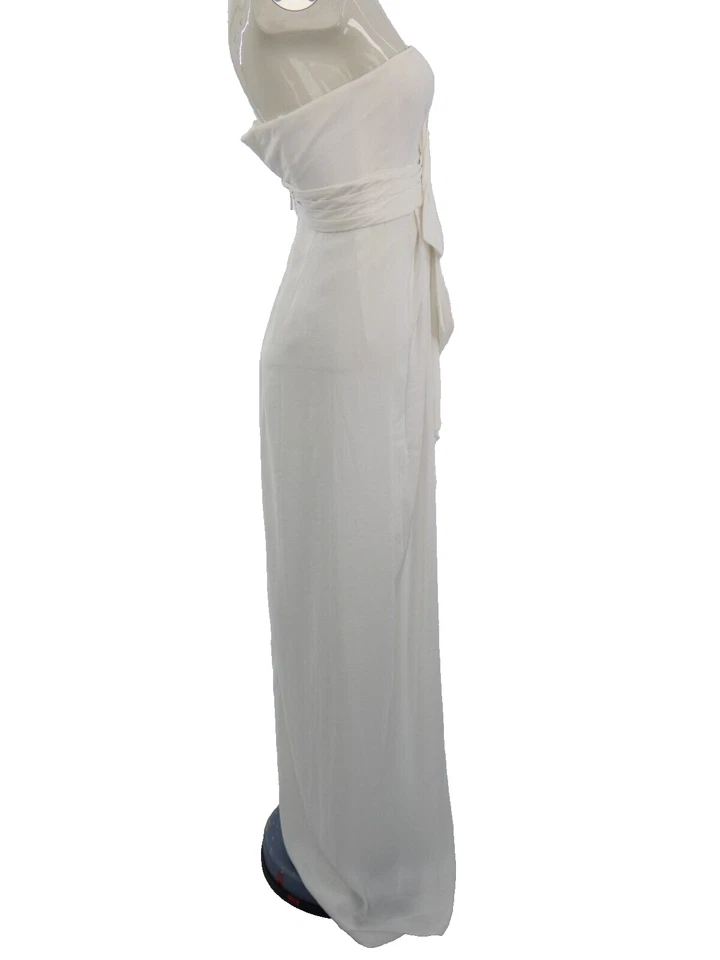 Vestido BCBGMAXAZRIA Maxi Vestido Bárbara Blanco Satinado Un Hombro Boda Talla 0 XS Foto 4 de 4