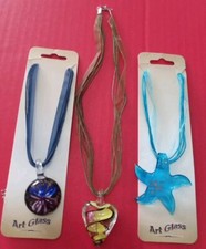 Three 3 Art Glass Necklace Pendant Handcraft Cord 18" Starfish Bfly Flower