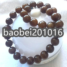 Certified 16mm Natural Brown HeTian Jade Nephrite Jade Round Bead Necklace 22"