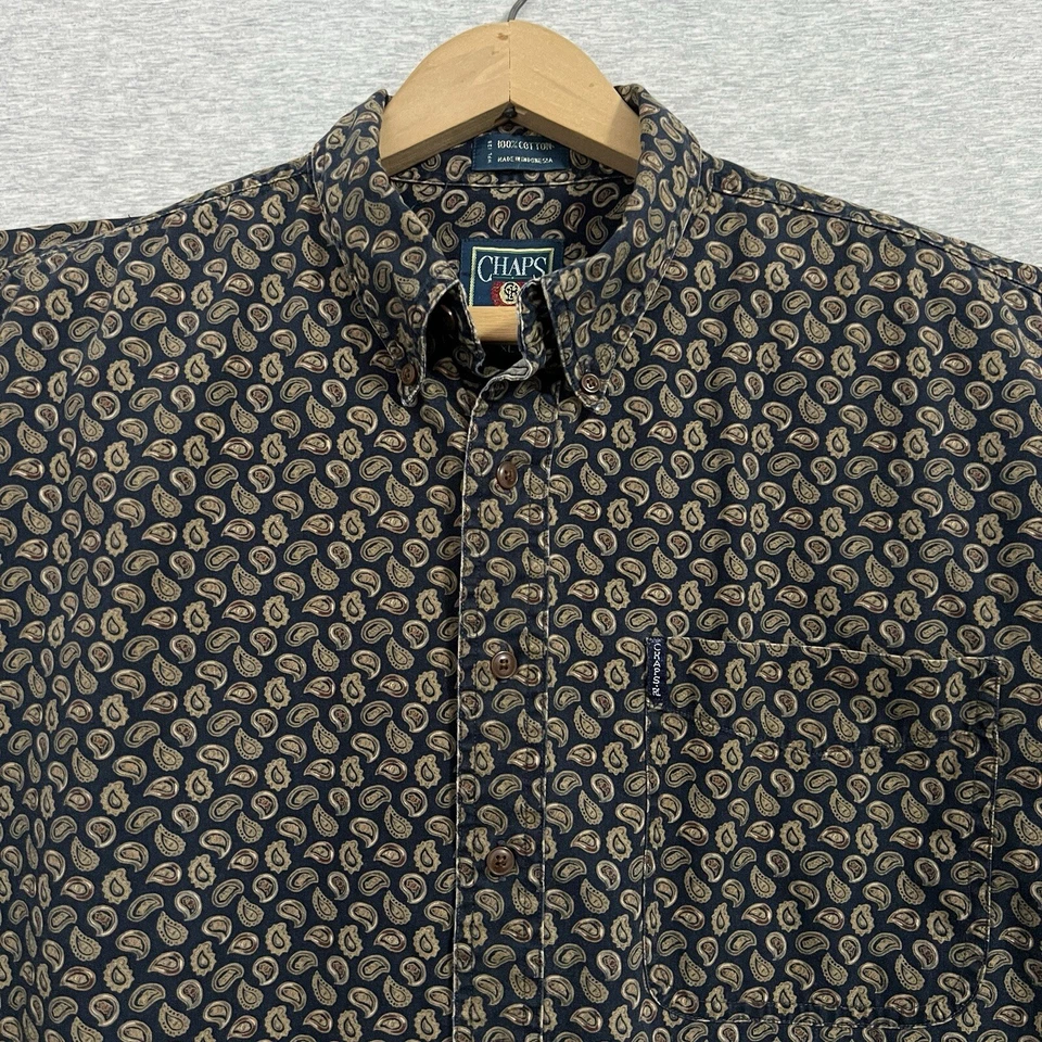 Camisa De Colección Años 90 Chaps Ralph Lauren Para Hombres Extra Grande Azul Paisley Spellout Logo Foto 2 de 4