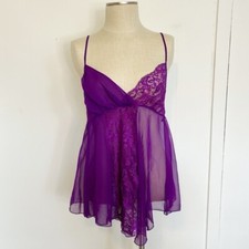 Vintage Victoria's Secret Purple Sheer Lace Babydoll Slip Lingerie Size Small