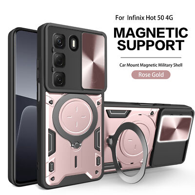 For Infinix Hot 50 4G Luxury Armor Slide Lens Camera Cover Magnetic Support Case