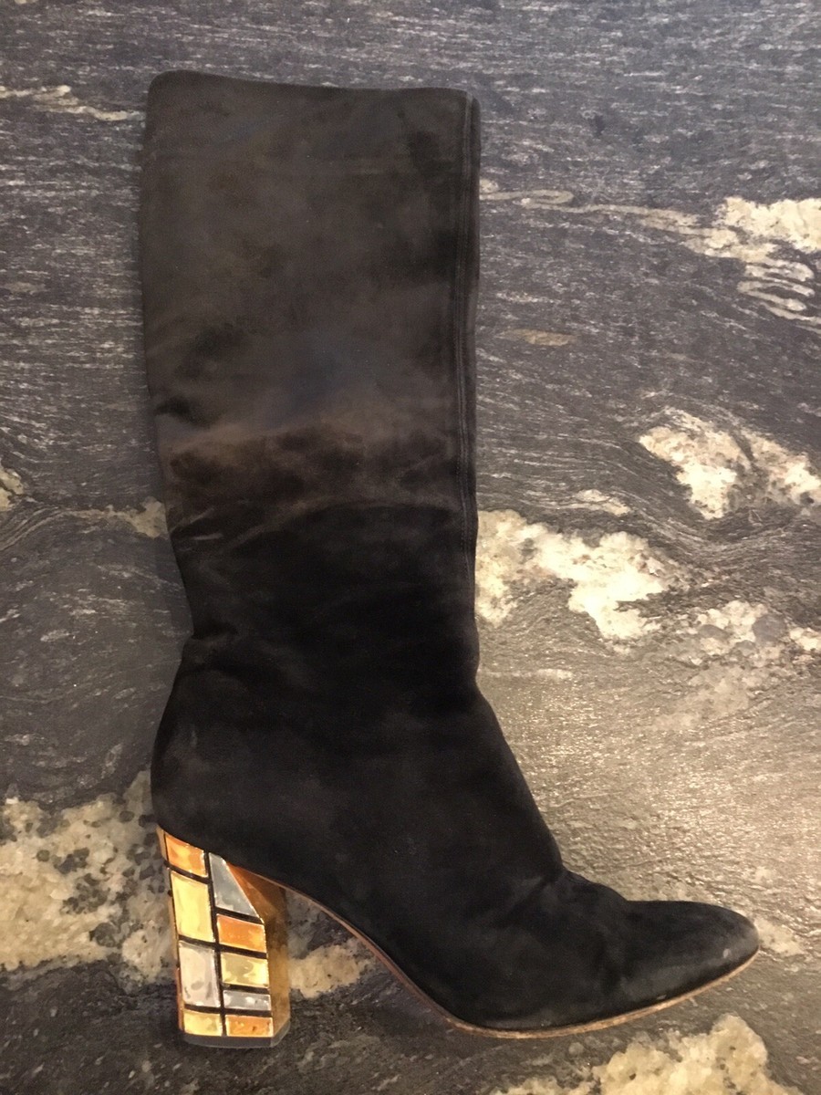 Bottes Casadei En Daim Noir - Taille 37, Talon Bobine Haut, Doublure Cuir - Occasion