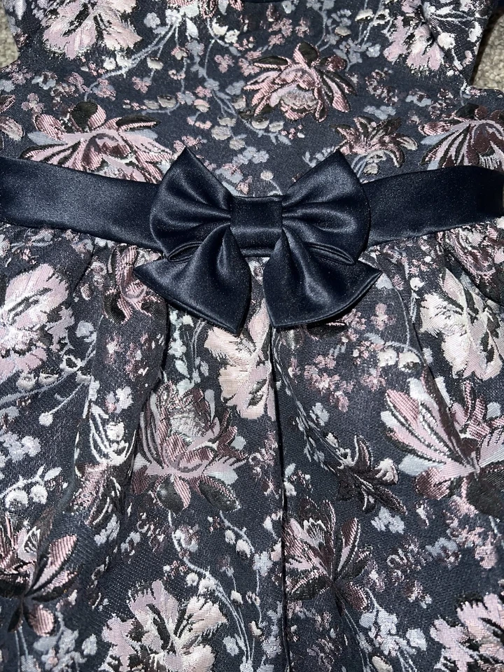 Bonnie Baby Formal Holiday Navy w/Pink & Silver Floral Dress 24 Months - Image 2 of 4