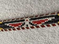VTG Thunderbird Belt Womens XS 26-27 Tan Leather Southwestern Hand Beaded Brass