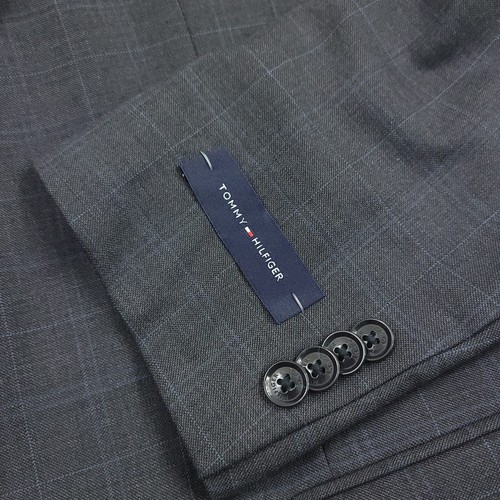 Tommy Hilfiger TH Flex Gray & Blue Plaid Wool Blend Suit w/ Pants Mens 40L X 34W - Picture 3 of 21