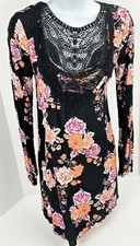 Medium Love Fire Black Floral Dress Shift Lightweight